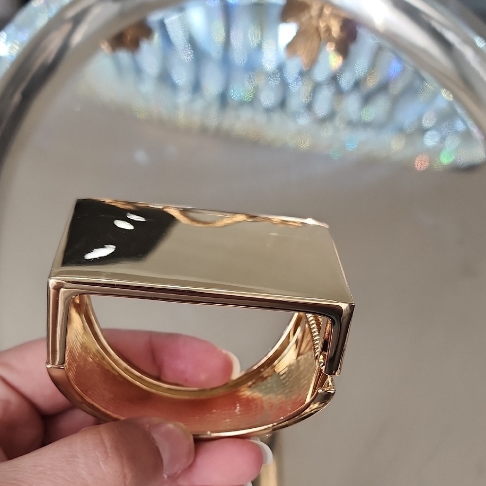 Gold Geometric Cuff Bangle - Picture 5 of 10